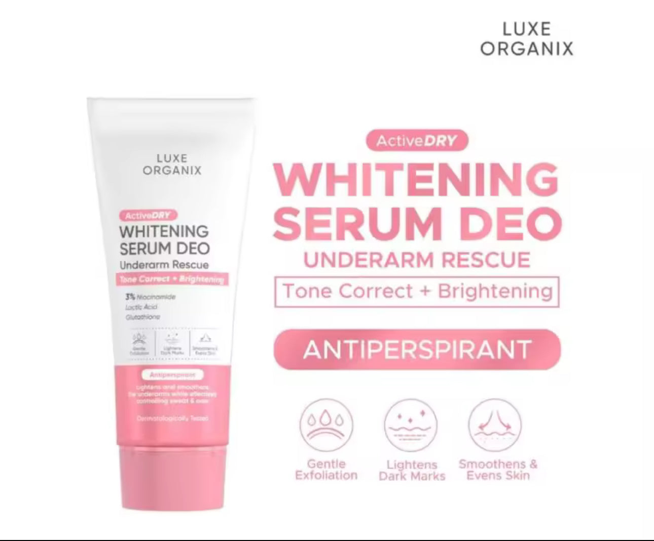 LUXE ORGANIX Active Dry Whitening Serum Deodorant Underarm Rescue 50g