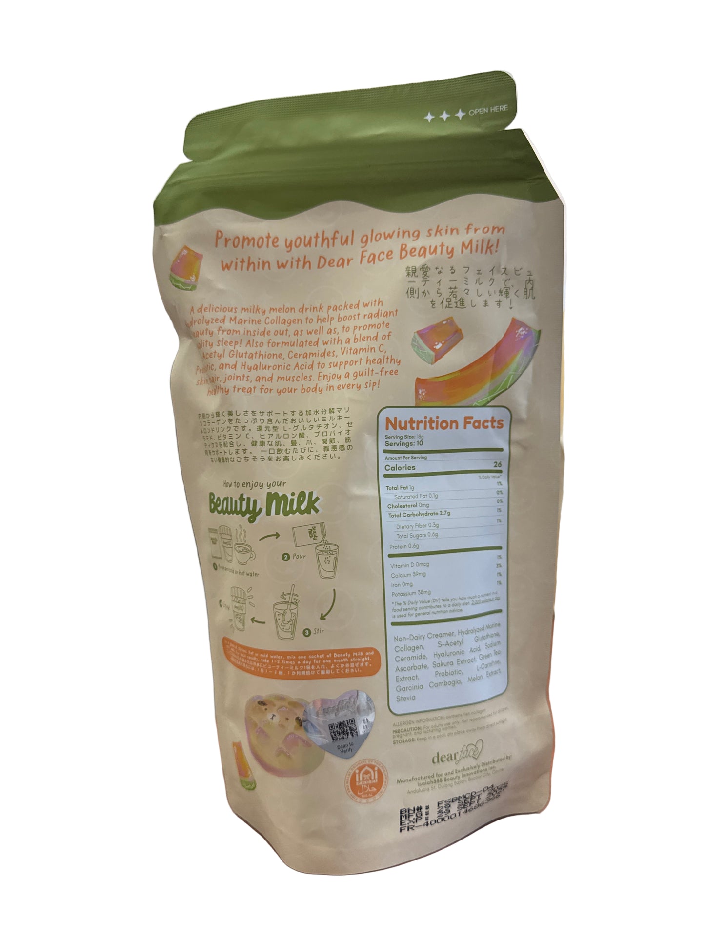 Dear Face Beauty Milk Japanese Collagen Melon Drink 10sachets