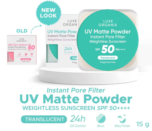 Luxe Organix UV Matte Powder Instant Pore Filter Weightless Sunscreen SPF50 PA++++ translucent