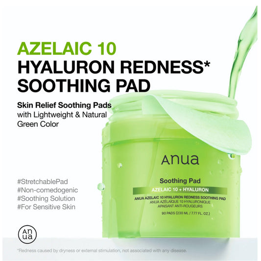 Anua Azelaic 10 Hyaluron Redness Soothing Pad | 90 Pads | 230ml | Authentic from Korea