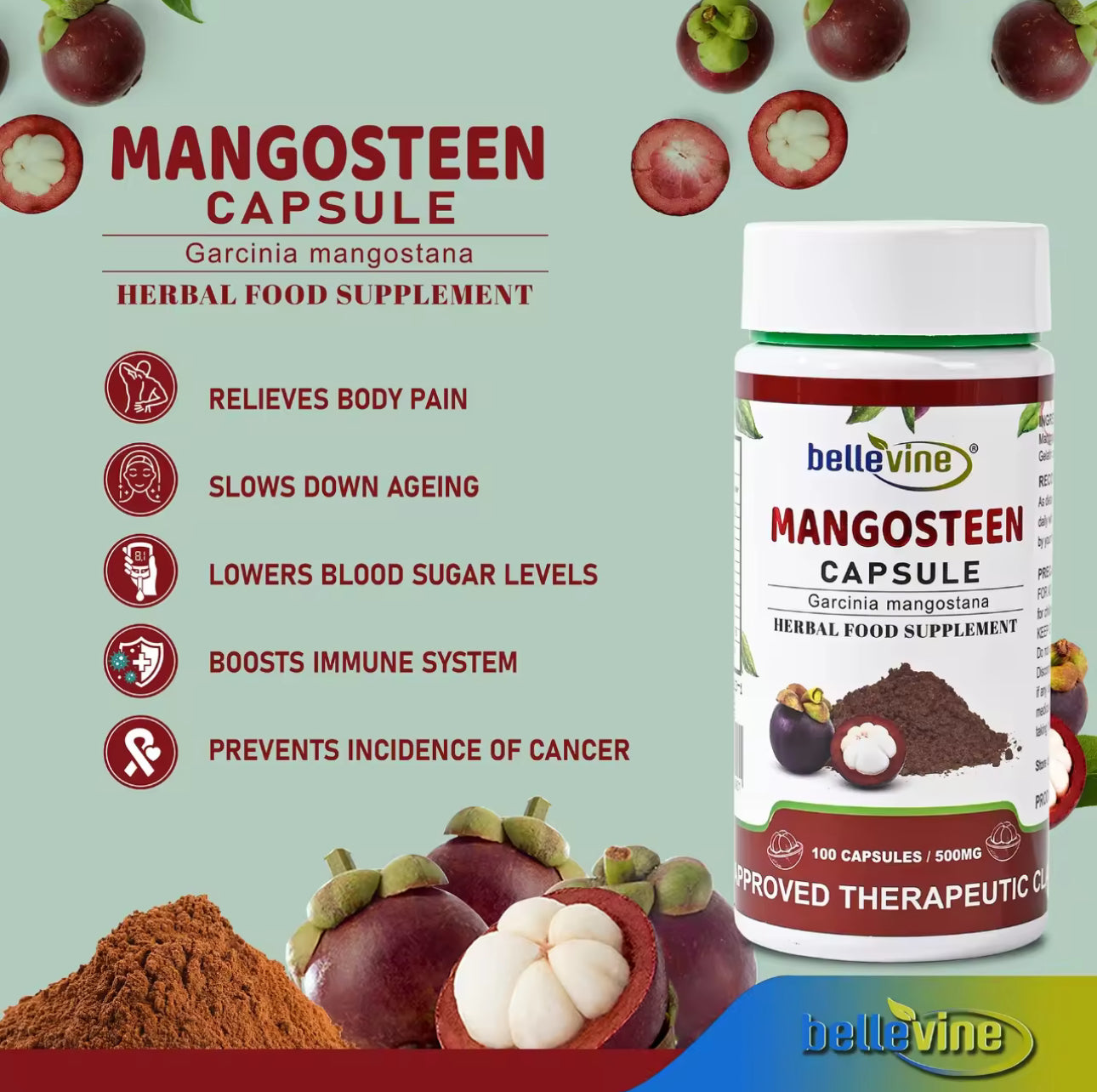 Bellevine Mangosteen Food Supplement 100 Capsules