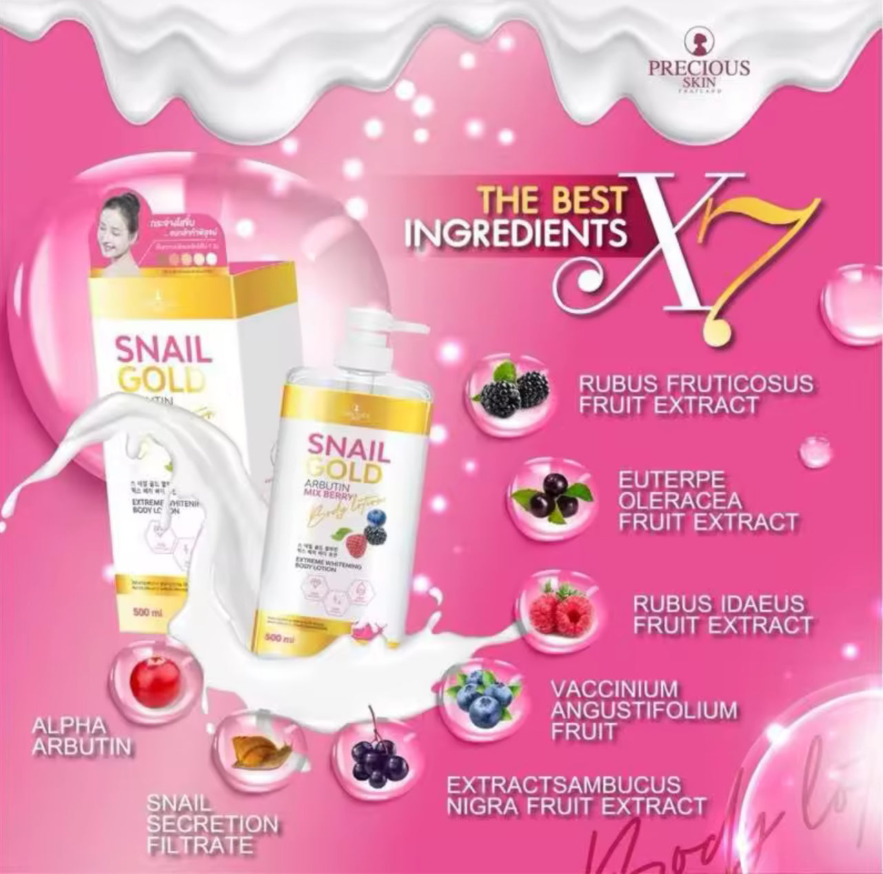 Snail Gold Arbutin Mixed Berry Body Lotion | 500ml | Precious Skin | π― Authentic from Thailand πΉπ