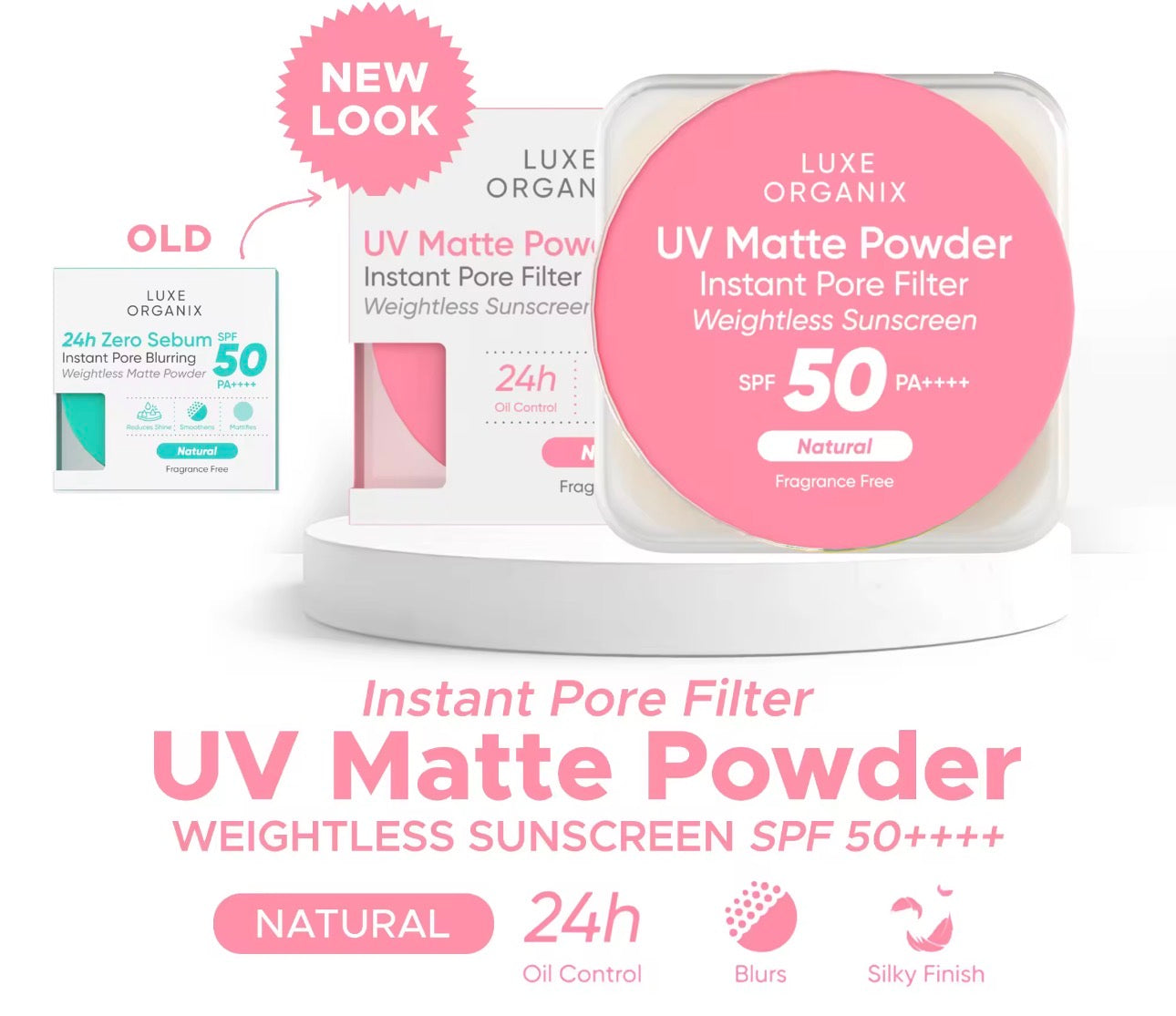 Luxe Organix UV Matte Powder Instant Pore Filter Weightless Sunscreen SPF50 PA++++ Natural