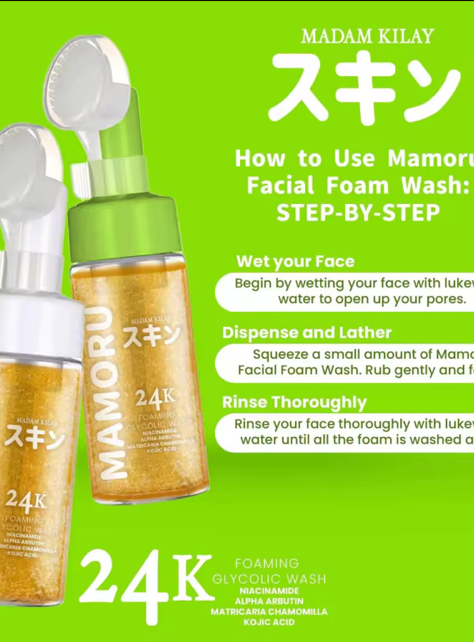 Madam Kilay Mamoru 24K Foaming Glycolic Wash