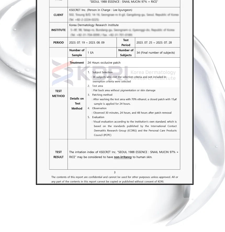 SEOUL 1988 Essence : Snail Mucin 97% + Rice KSECRET 100ml