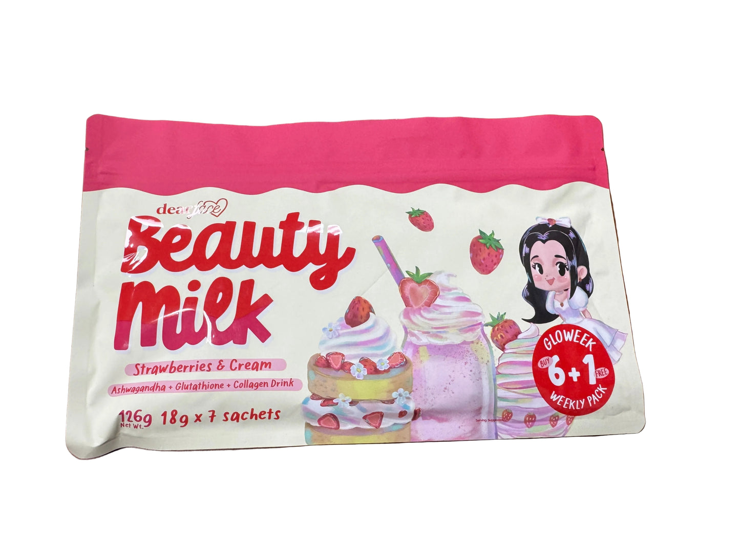 Dear face Beauty Milk Strawberries & Cream | Strawberry | GLOWEEK Weekly Pack (6+1)