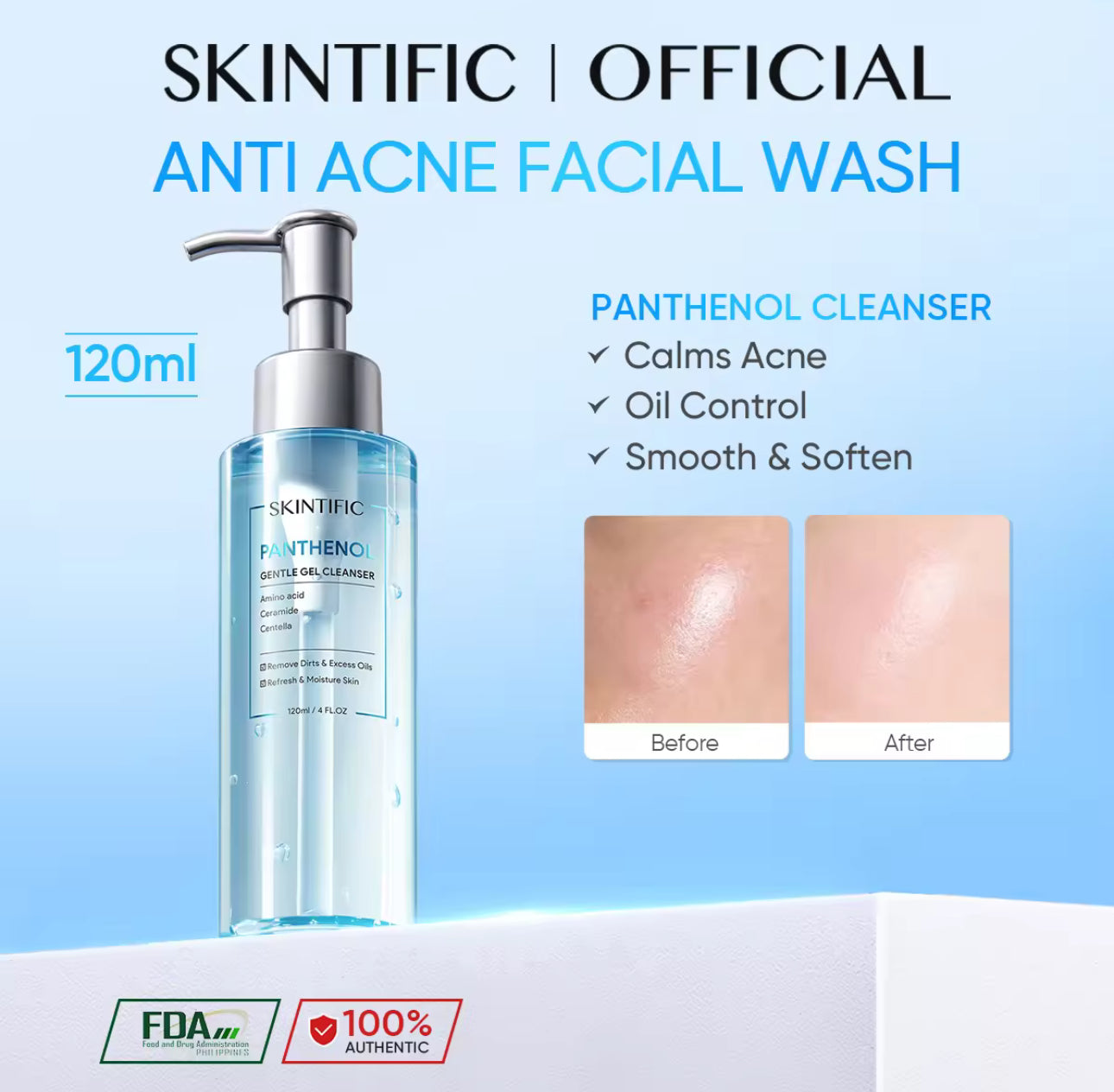 SKINTIFIC PANTHENOL ANTI ACNE FACIAL WASH | 120ml