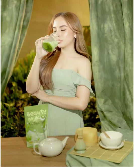 Dear Face Beauty Milk Matcha Latte 10 Sachets| Collagen & Glutathione Slimming Suppressant Antioxidant Drink