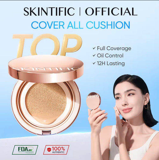 Skintific Cover All Perfect Cushion |High Coverage Poreless Flawless Foundation |24H Long-lasting SPF35 PA++++