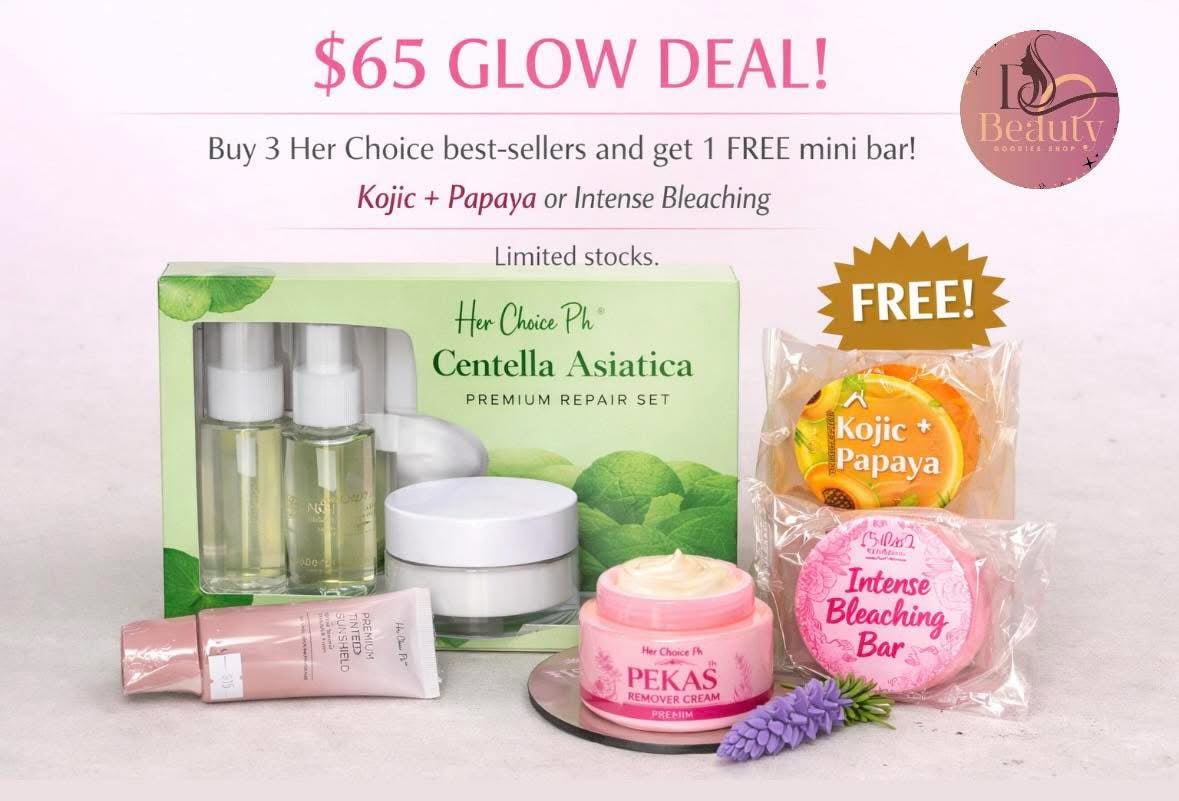 Her Choice PH Centella Set | Tinted Suncreen | Pekas Cream with Free 60g Kojic soap or Intensive Soap