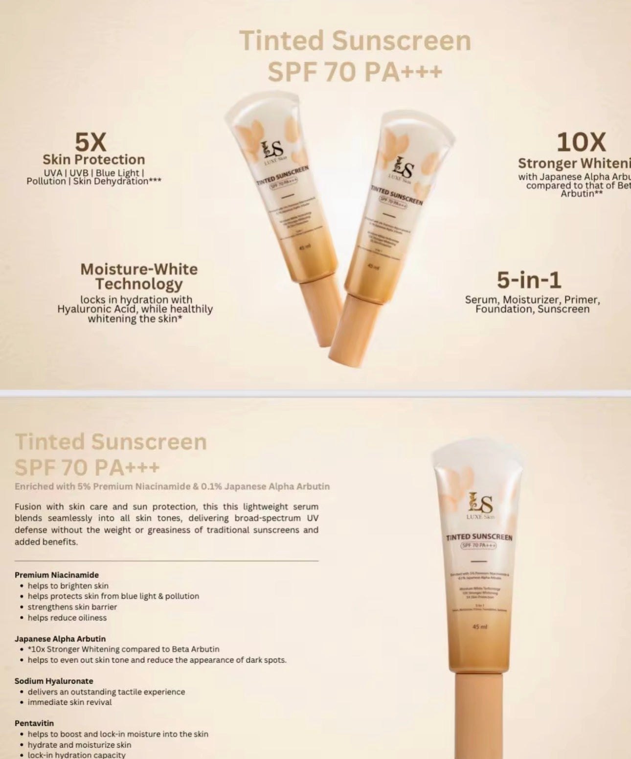 Luxe Skin Tinted Sunscreen | SPF 70 PA+++ | 45ml