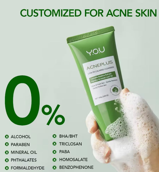 Y.O.U Acne-Fighting Low PH Calming Cleanser 100g| AcnePlus Series | Reduce Acne & Soothe Redness | Anti-Acne