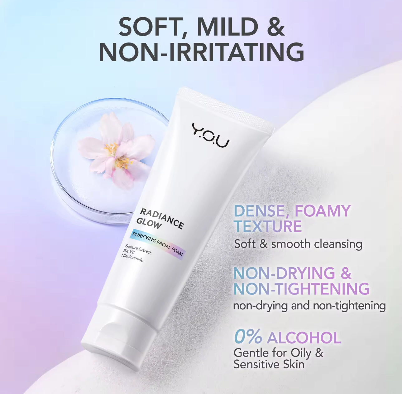 Y.O.U Radiance Glow Purifying Facial Foam | Purify Pores Refresh Skin | Gentle Cleansing 100g