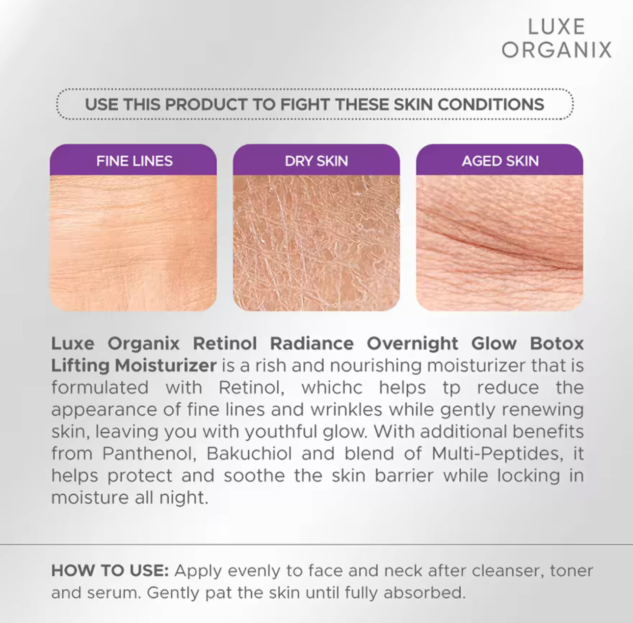 Luxe Organix Retinol + Bakuchiol Overnight Radiant Glow Botox Lifting Moisturizer 50g