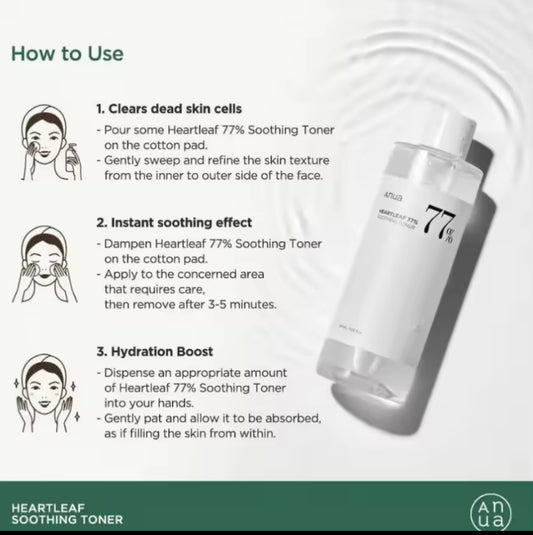 Anua Heartleaf 77% Toner Soothing Toner For Face Oil Control Acne Remover Pore Minimizer 250ML