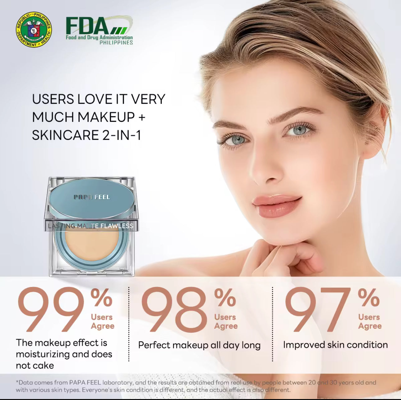 PAPA FEEL Face Oil Control BB Cushion 24h Long Lasting | Invisible Pore | Waterproof | SPF50 PA++++