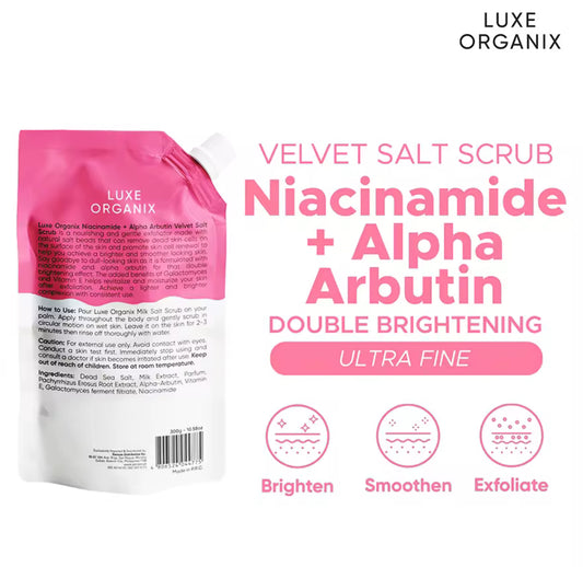 Luxe Organix Niacinamide + Alpha Arbutin Double brightening spa salt 300g