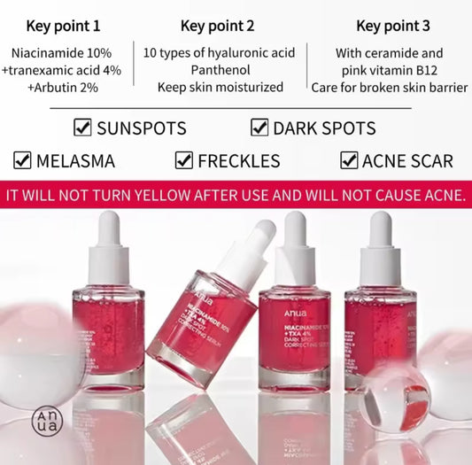 Anua Niacinamide 10% + TXA 4% Dark Spot Serum Melasma Sunspots Acne Scars Remover 30 ml