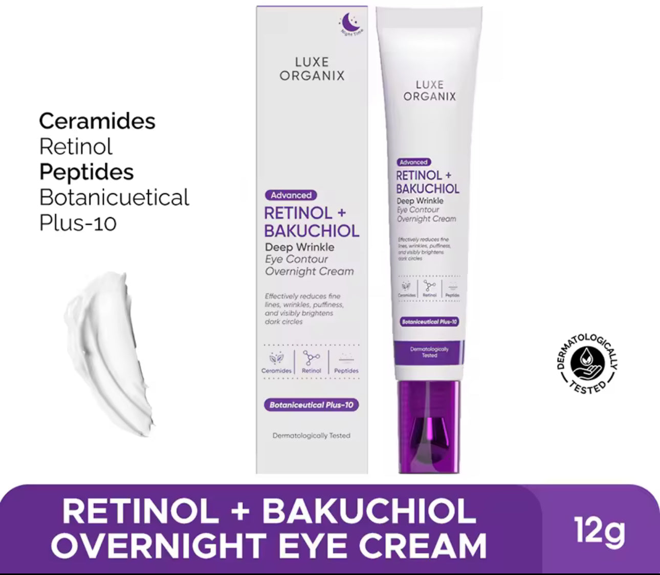 LUXE ORGANIX Advanced Retinol + Bakuchiol Deep Wrinkle Eye Contour Overnight Cream 12g