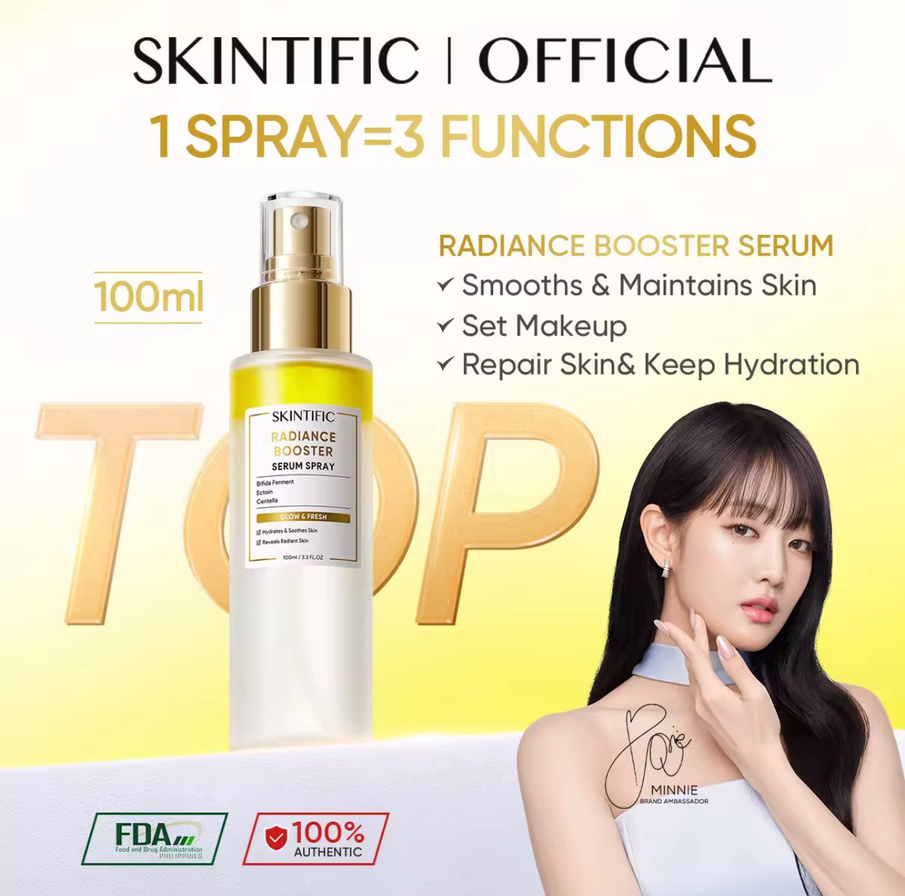 SKINTIFIC Radiance Booster Serum 100ml Hydrate&Smooth&Repair Skin moisturizer for face