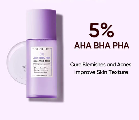 SKINTIFIC 5% Aha Bha Pha Exfoliating Toner Face Exfoliation Facial Glow and Smooth Skin (80ml)