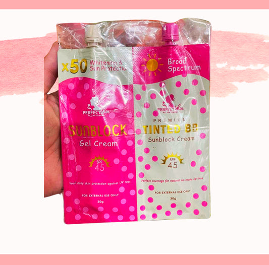 PERFECT SKIN SUNBLOCK GEL CREAM SPF45 30G + PREMIUM TINTED BB SUNBLOCK CREAM