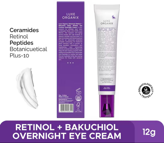LUXE ORGANIX Advanced Retinol + Bakuchiol Deep Wrinkle Eye Contour Overnight Cream 12g