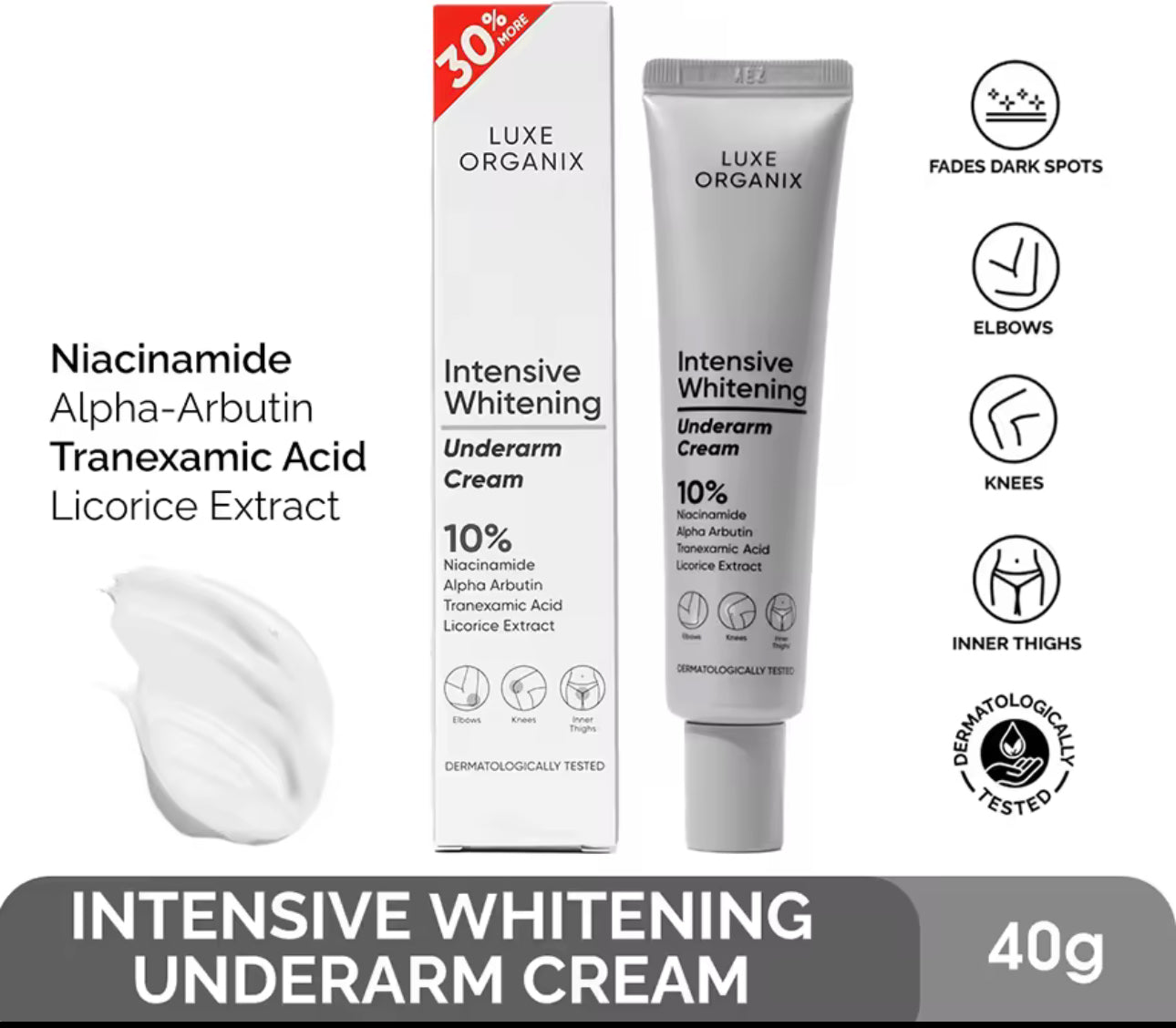 Luxe Organix Intensive Whitening Underarm Cream 10% Niacinamide 40g
