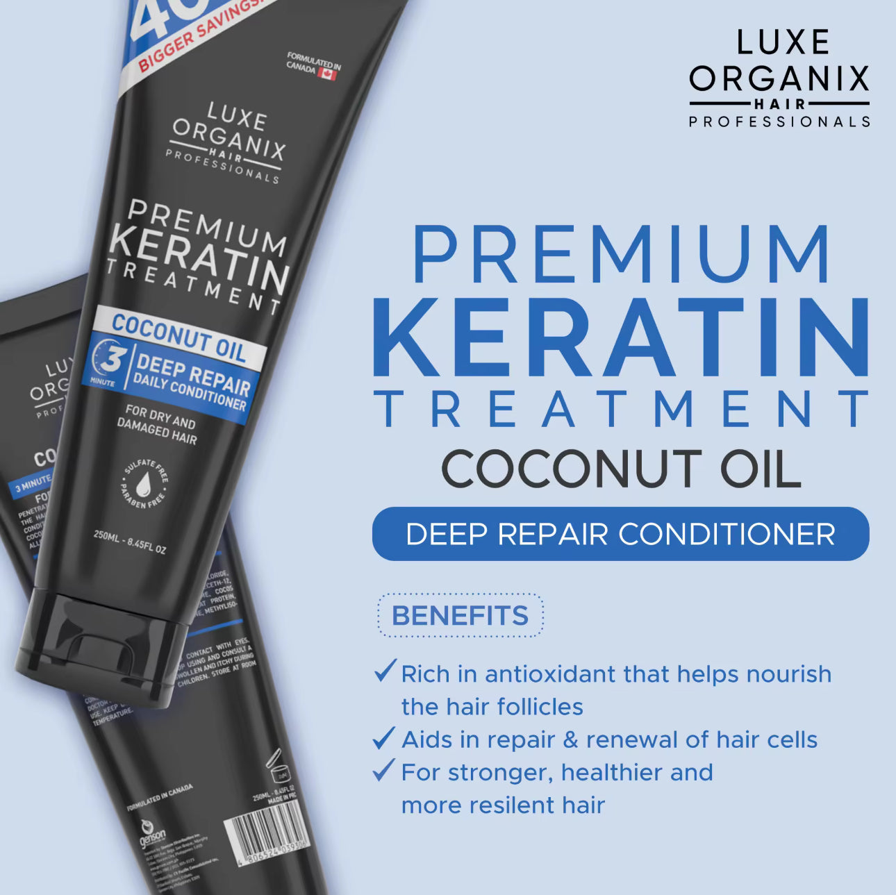 Luxe Organix Premium Keratin Treatment Coconut Oil Deep Repair Conditioner 250ml