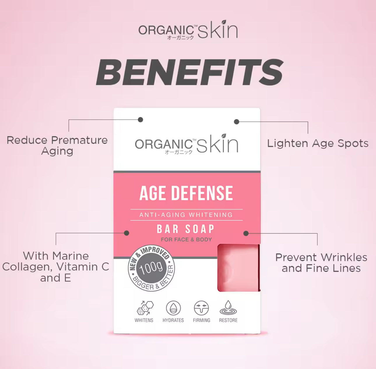 Organic Skin Japan Age Defense AntiAging Whitening Soap 100g & 50g Anti Aging