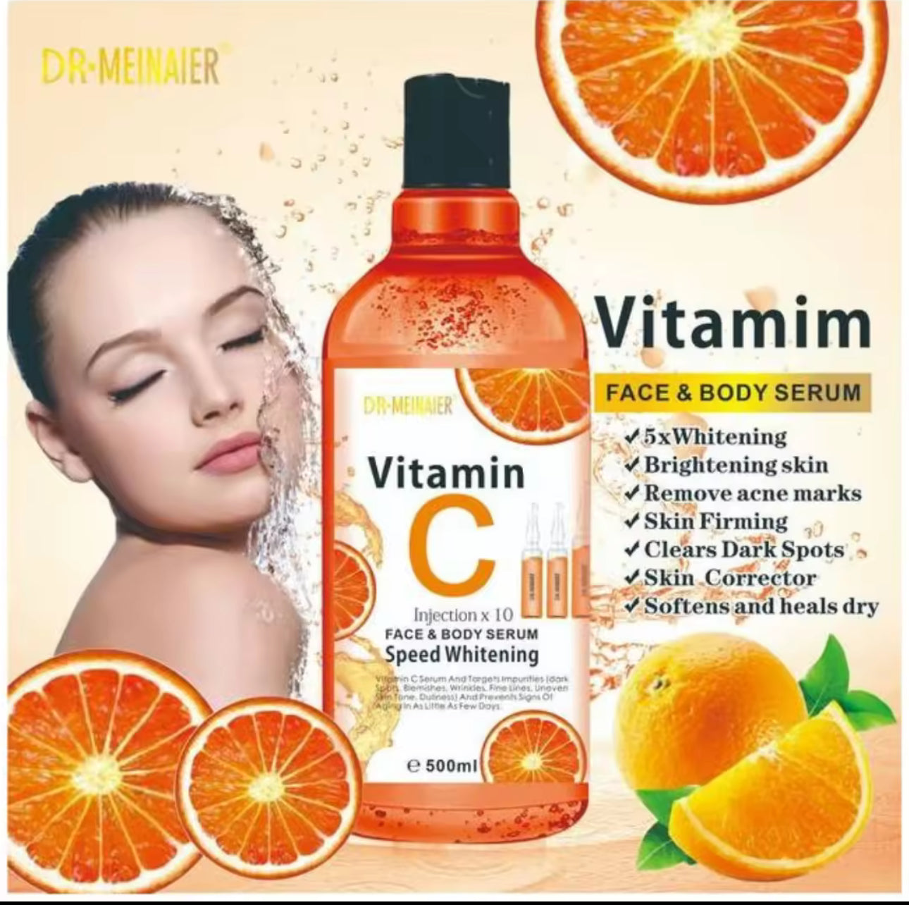 DR. MEINAIER Vitamin C Injection X 10 Face and Body Serum Speed Whitening 500ml