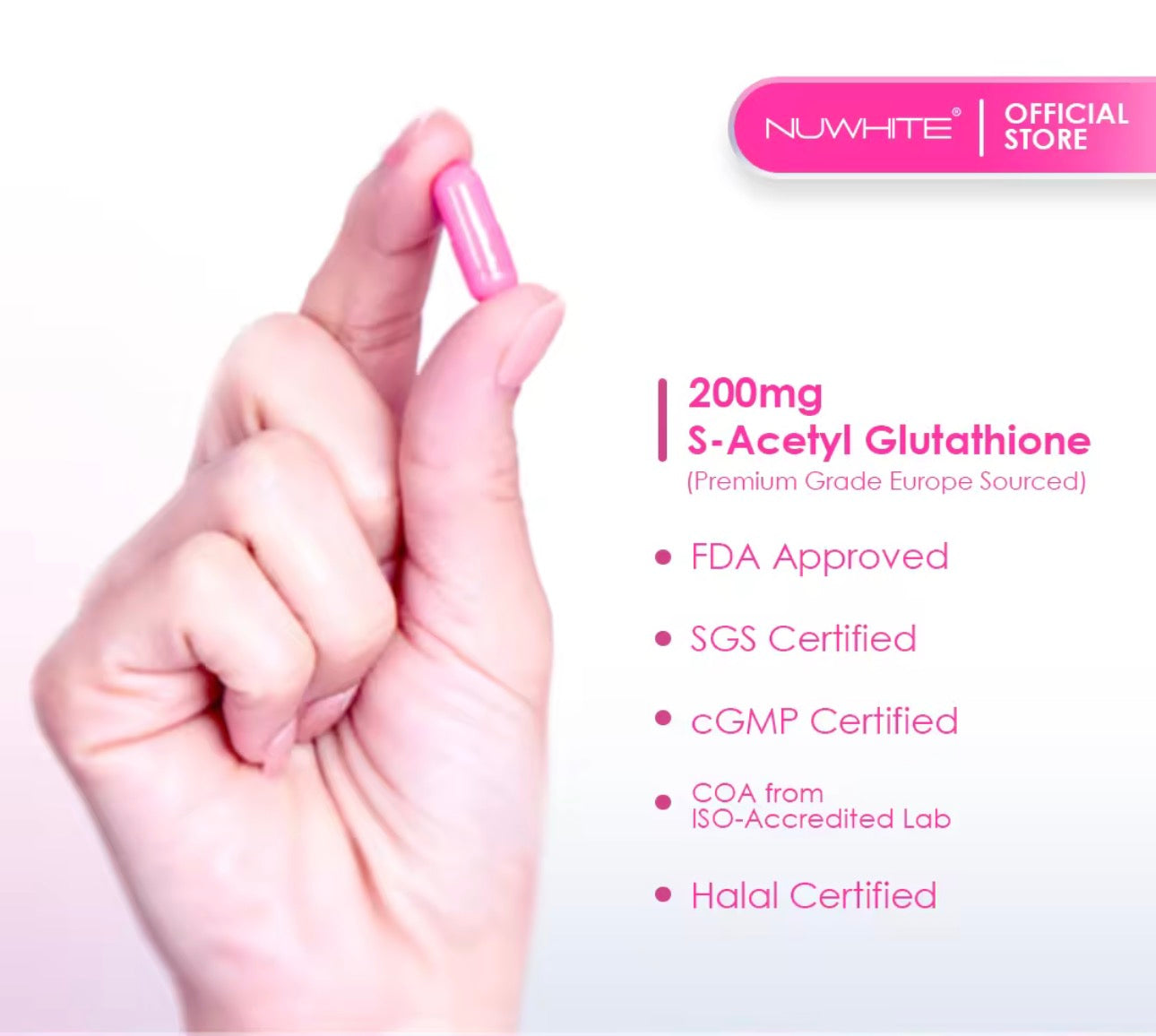NUWHITE C+ Whitening Vitamin C with Niacinamide | NUWHITE Advanced S-Acetyl Glutathione | 30 Capsules each