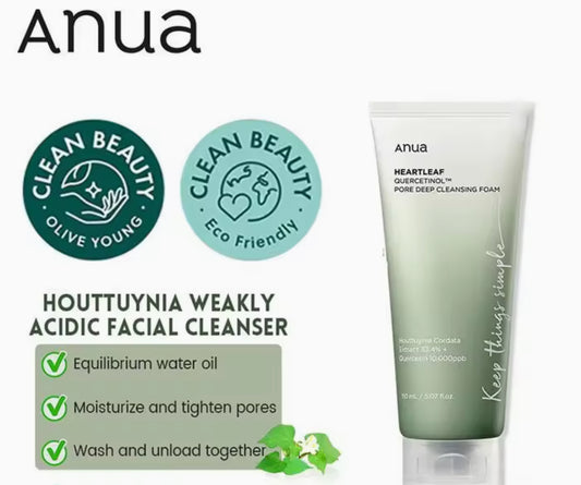 Anua Cleanser Heartleaf Quercetinol Pore Deep Cleansing Foam Facial Cleansers Face Wash 150ml