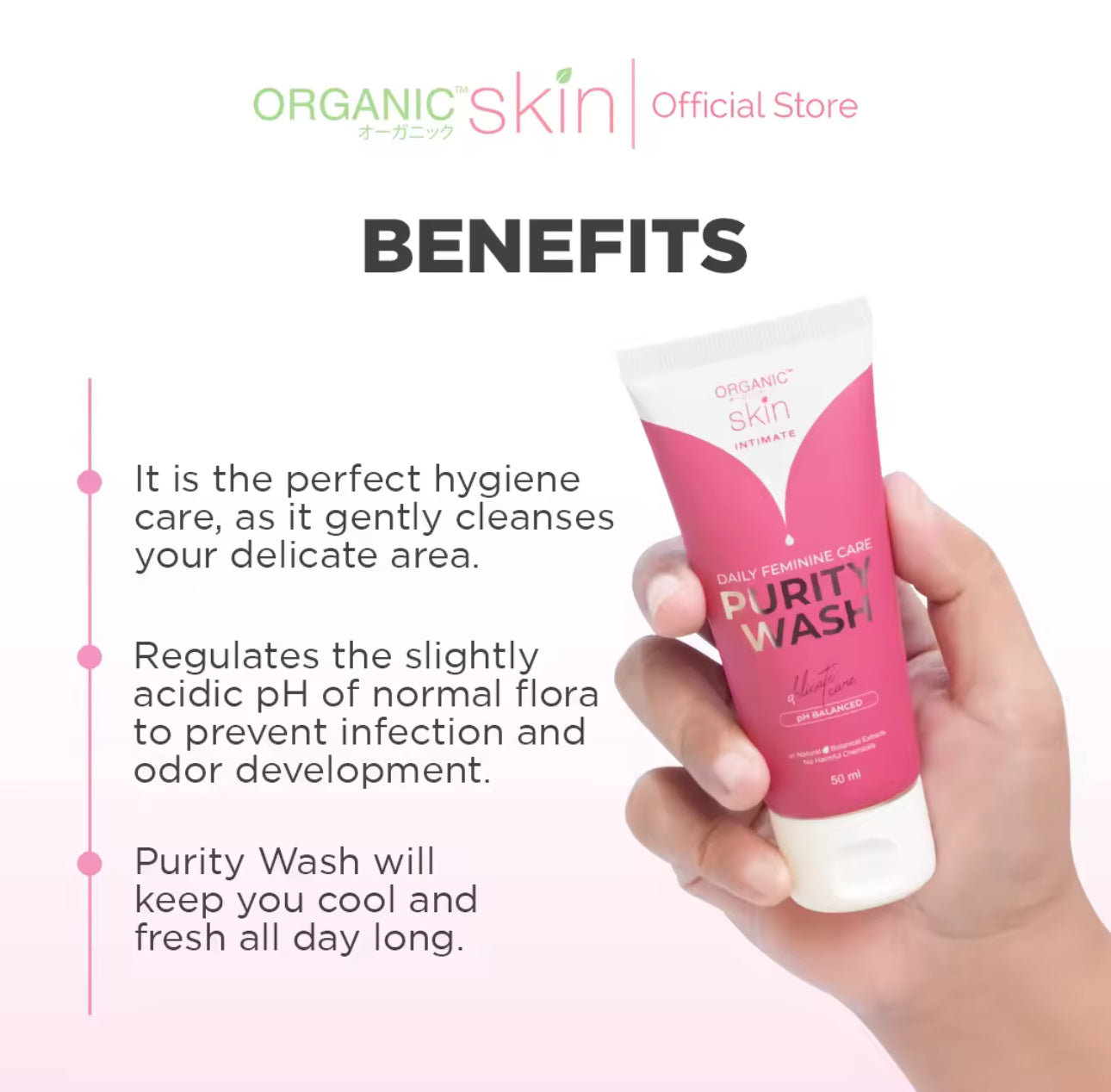Organic Skin Japan Purity Feminine Wash with Sakura Extract 50ml pH Balanced Antibacterial Wash