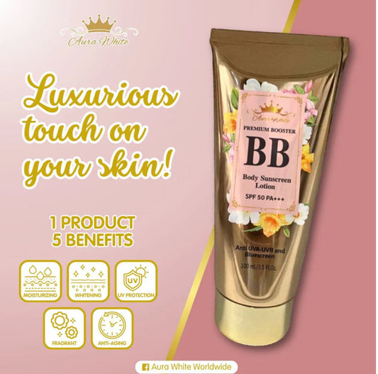 AURA WHITE PREMIUM BB BOOSTER BODY SUNSCREEN 100ML | π― Authentic