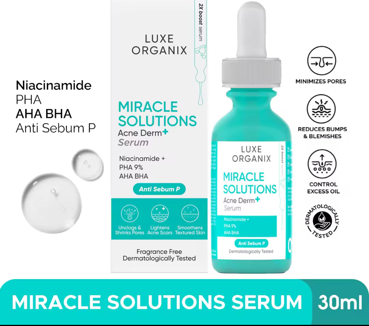 LUXE ORGANIX Miracle Solutions AHA BHA Serum 30ml