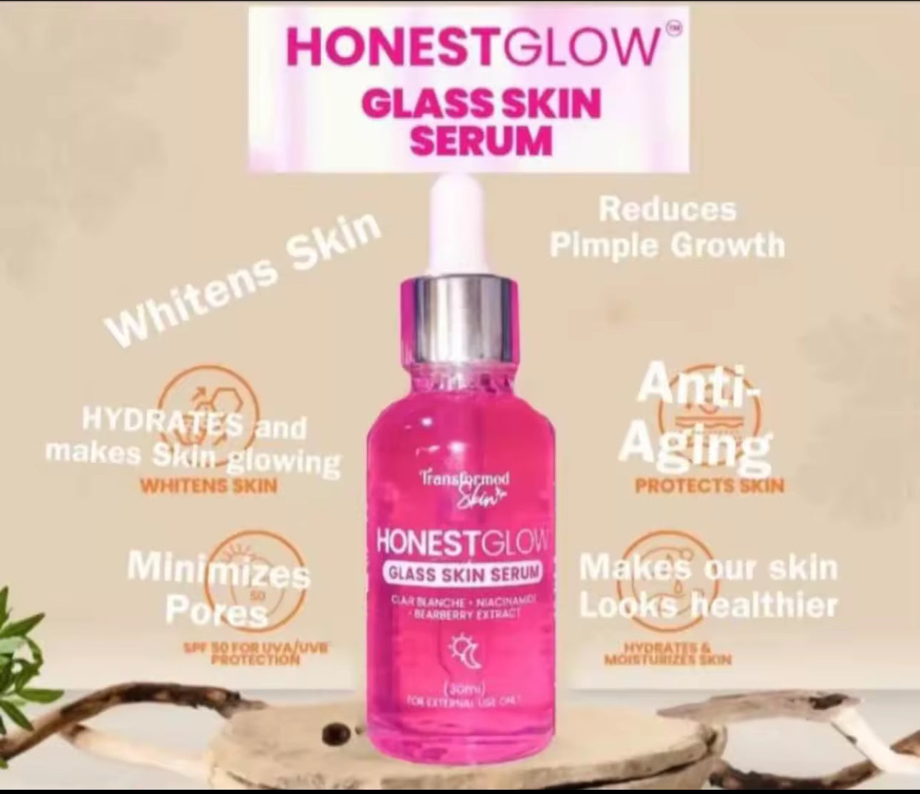 Honest glow Glass skin serum whitening repair serum 30ml