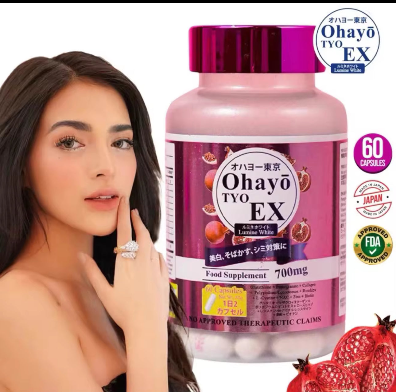 OHAYO TYO Tokyo EX Lumine White 100% MADE IN JAPAN 60 Capsules