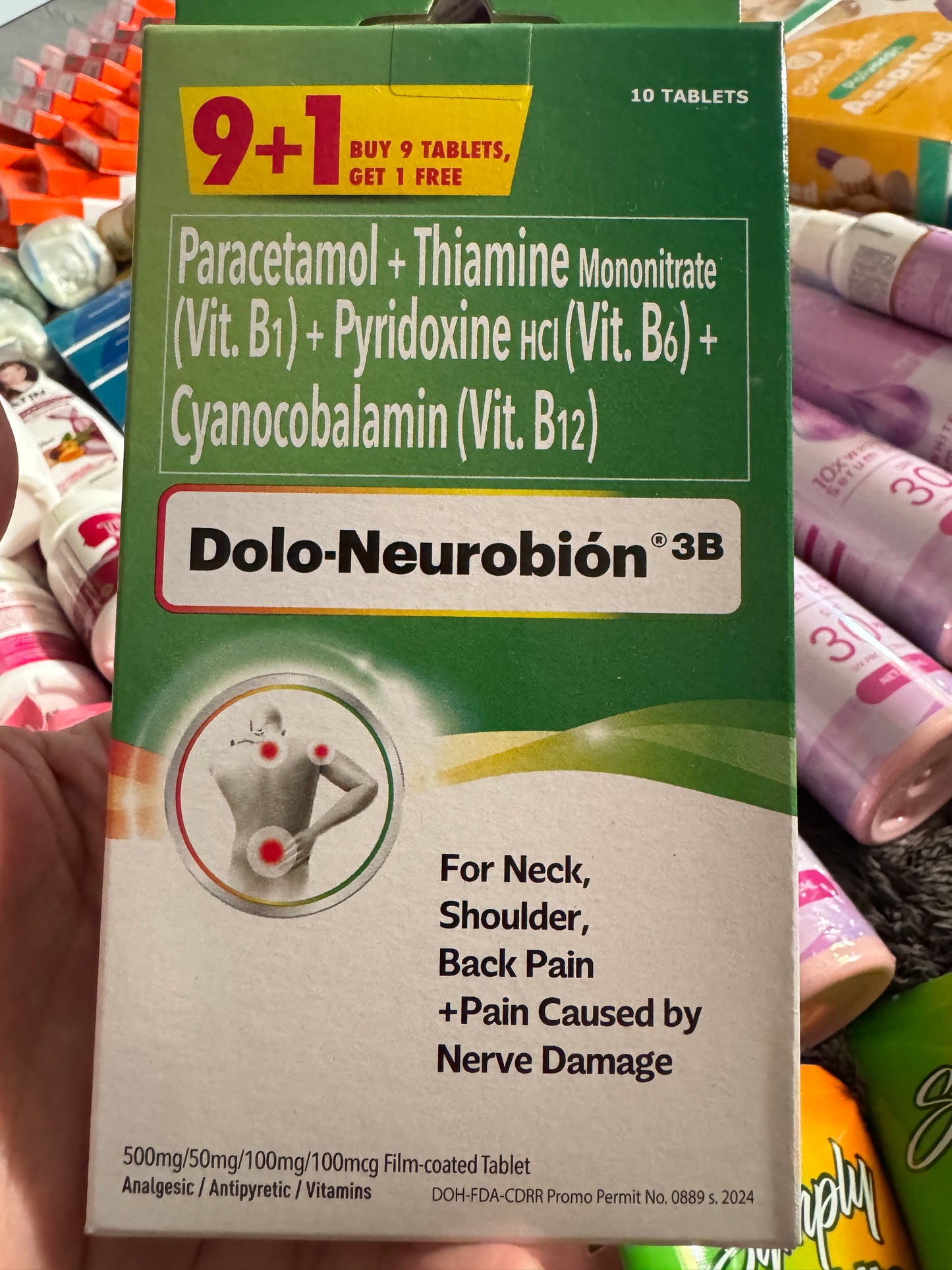 DOLO- NEUROBION | Paracetamol + Thiamine + Pyridoxine + Cyanocobalamin | 10tablets