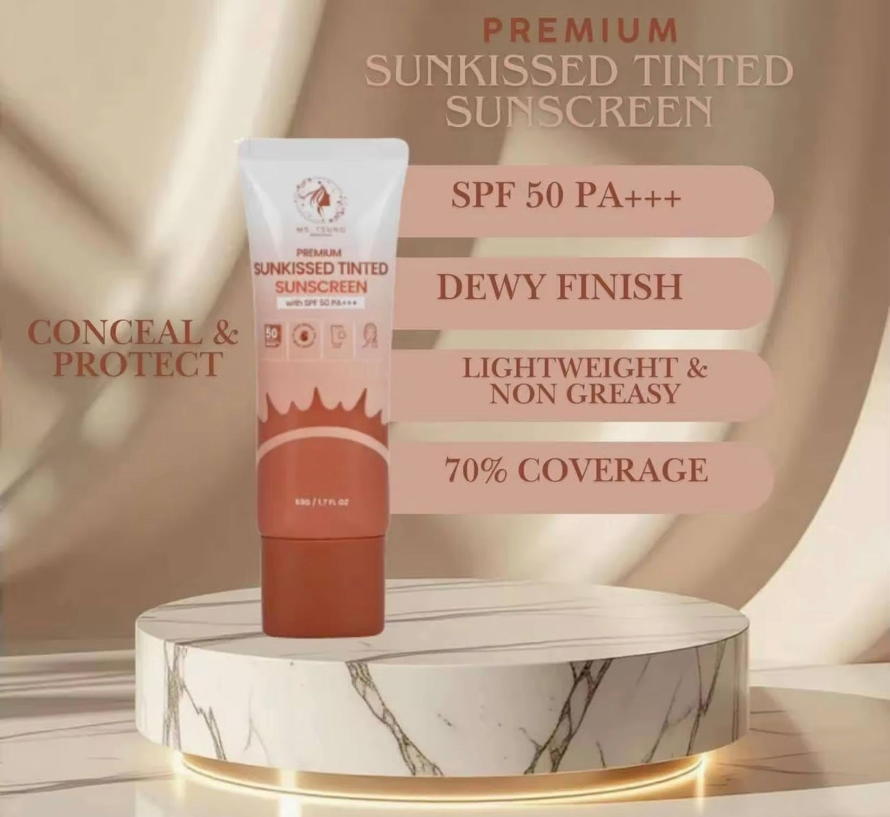 Ms Tsung Premium Sunkissed TINTED Sunscreen SPF50 PA+++