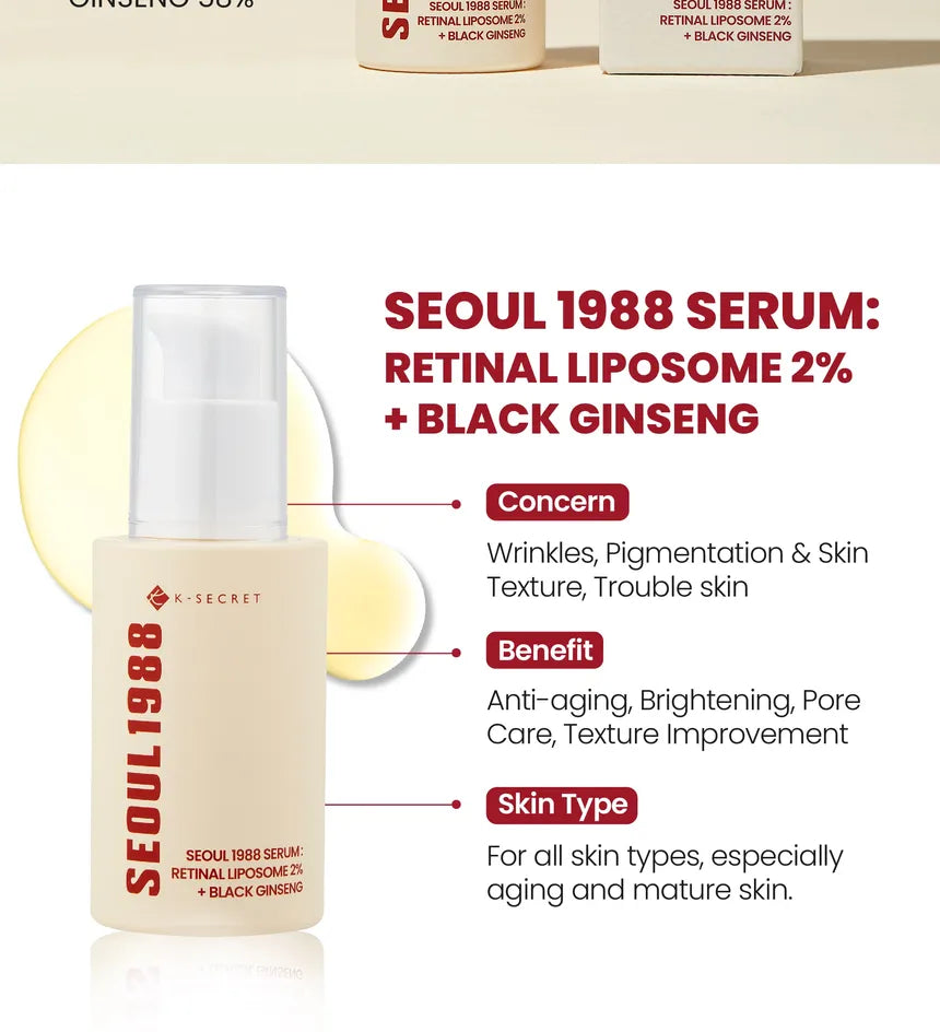 SEOUL 1988 Serum : Retinal Liposome 2% + Black Ginseng 30ml KSECRET