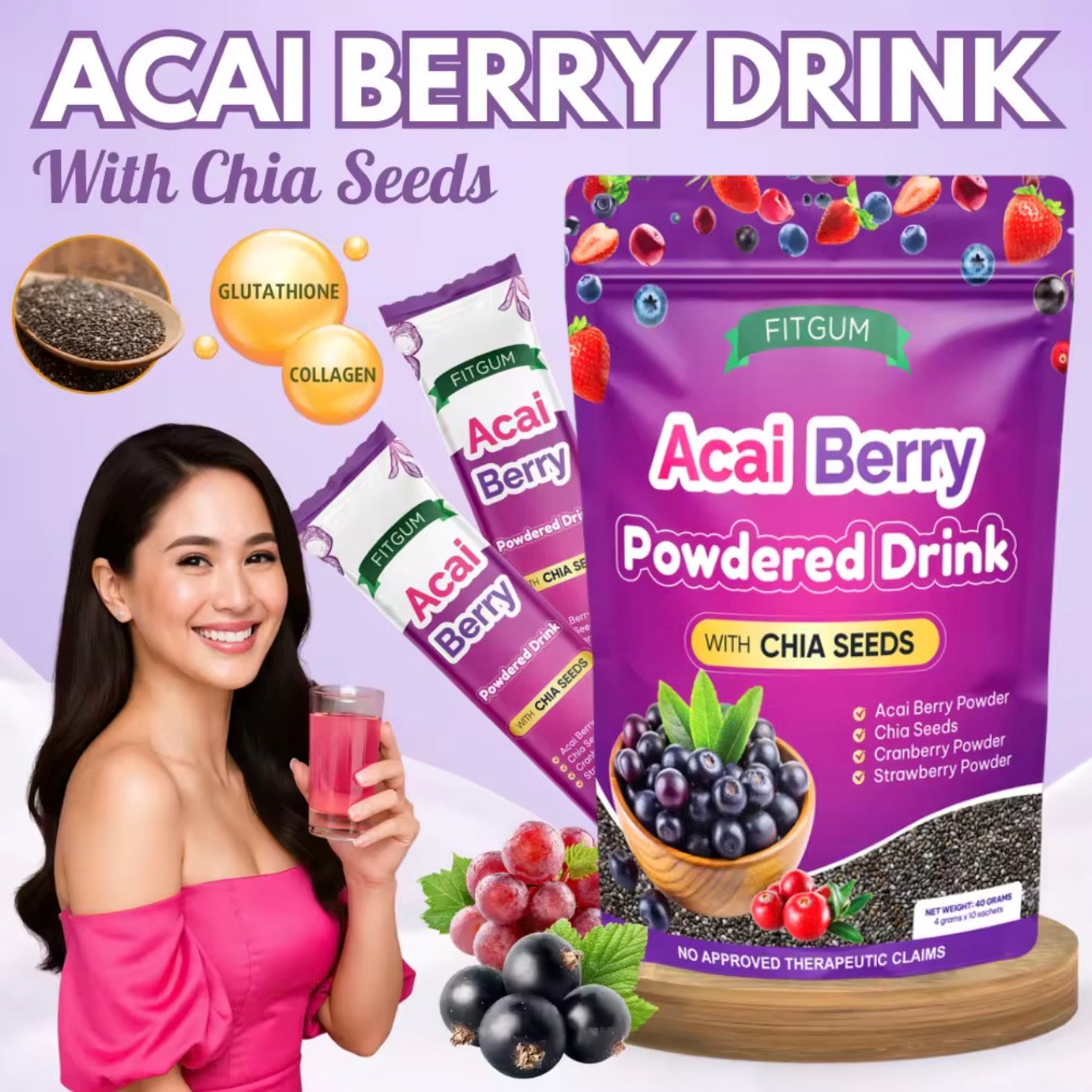 FITGUM Acai Berry Powdered Drink | 10 sachets