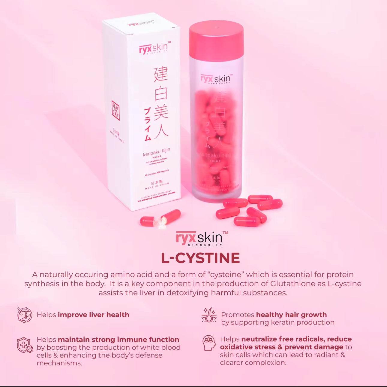 RYX SKIN Kenpaku Bijin Prime Glutathione Collagen 62 Capsules 450mg