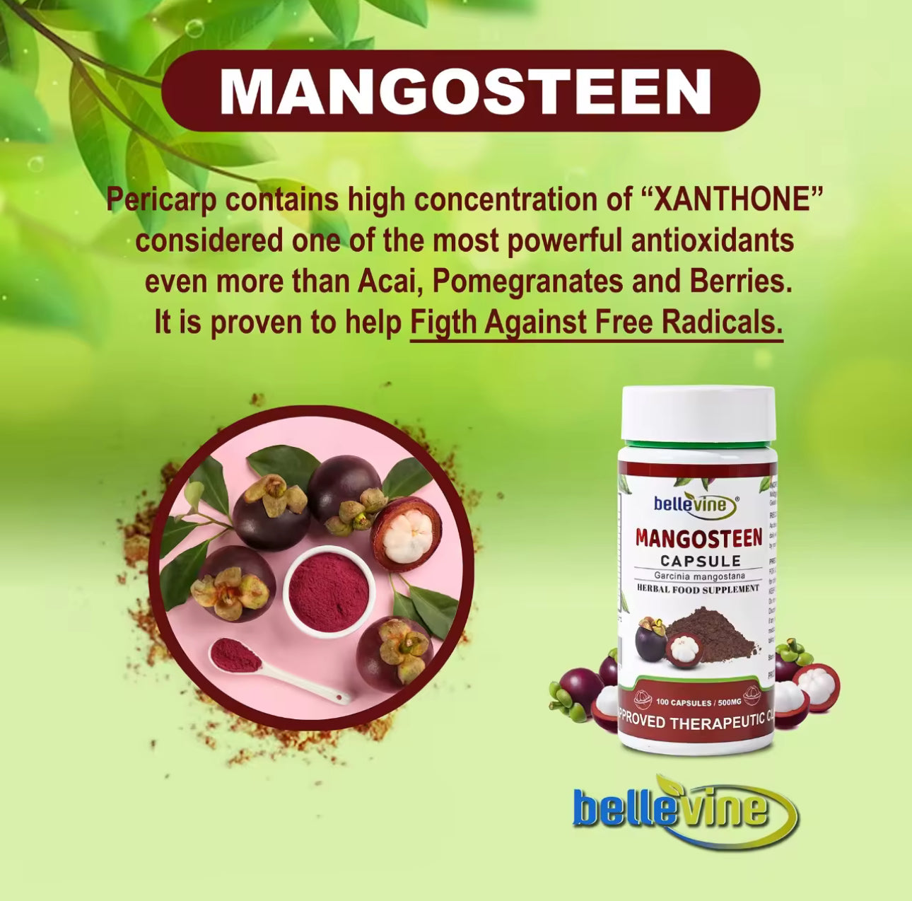 Bellevine Mangosteen Food Supplement 100 Capsules