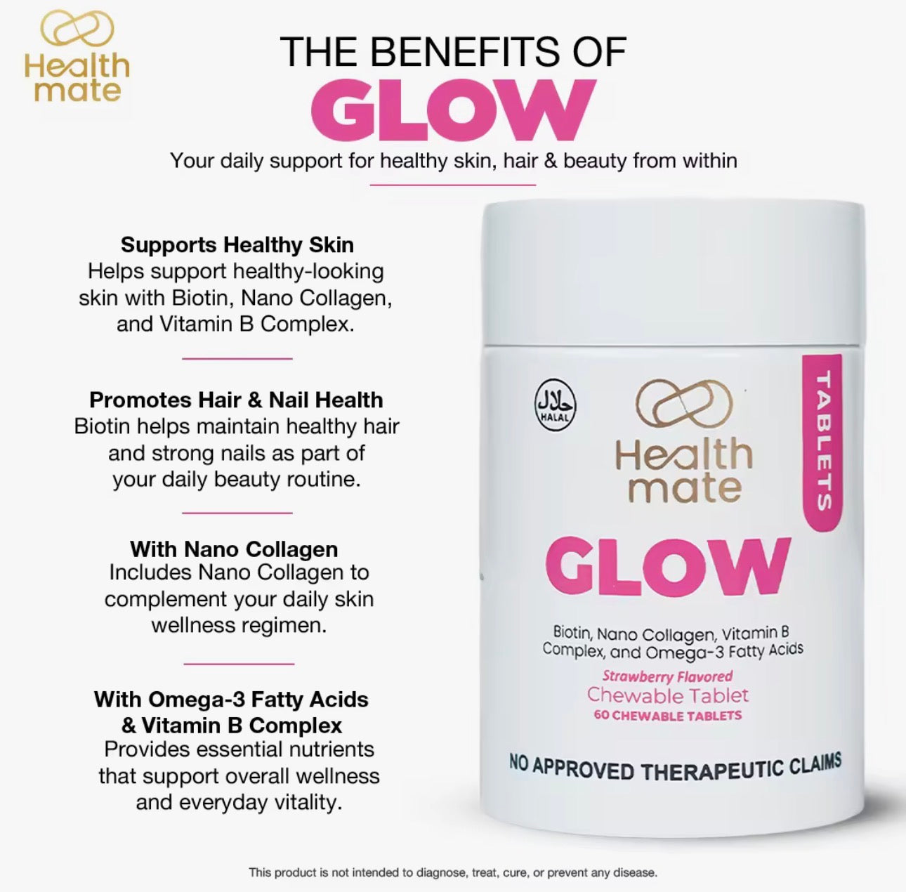 Health Mate GLOW – Strawberry Flavoured Chewable Tablets