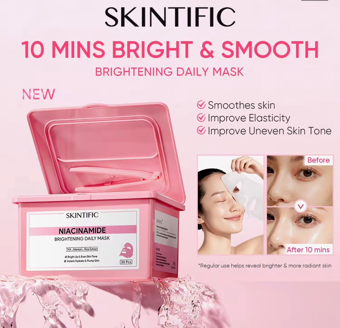 SKINTIFIC Niacinamide Brightening Daily Mask | 30 sheets