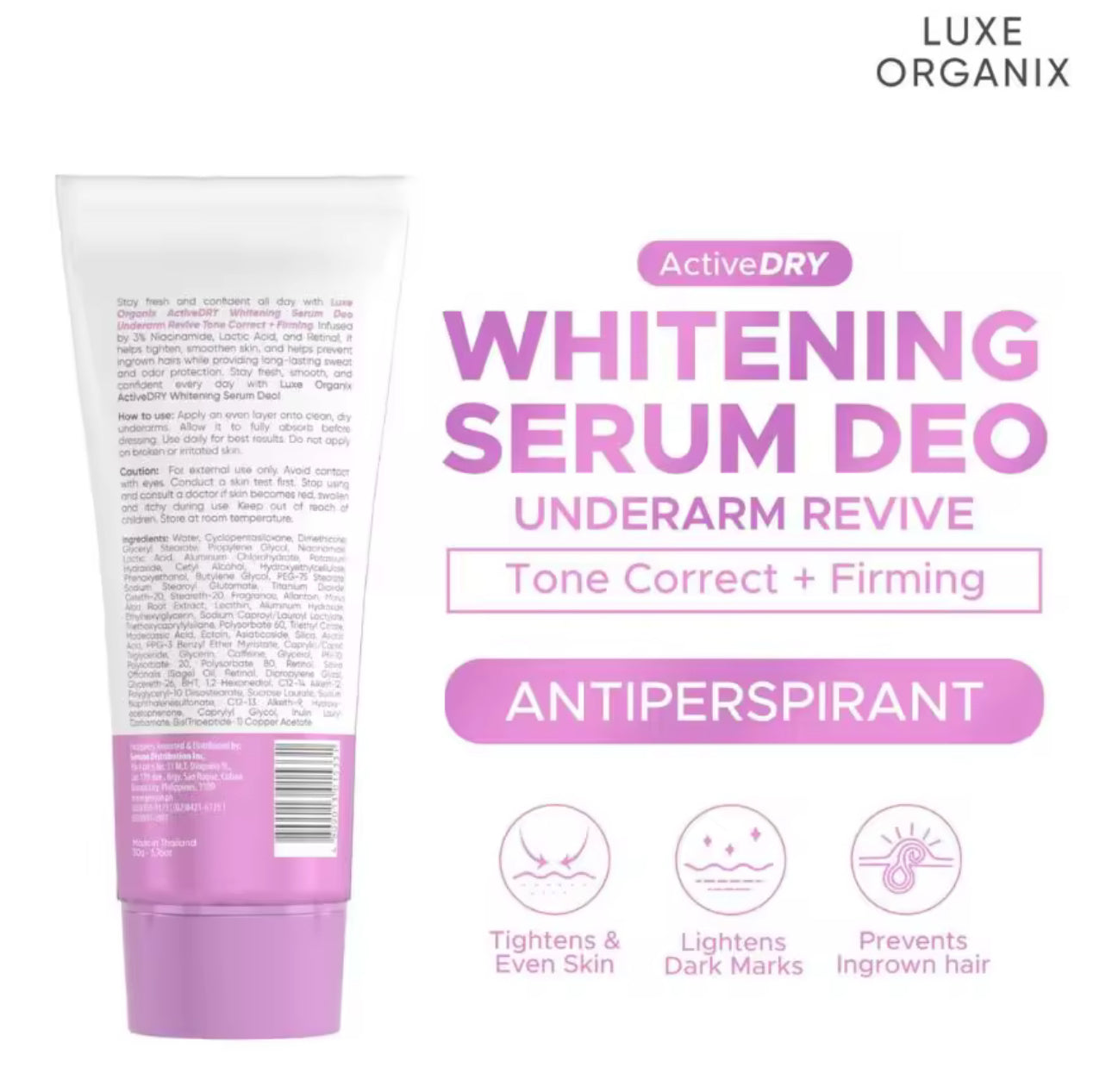 LUXE ORGANIX Active Dry Whitening Serum Deodorant Underarm Revive 50g