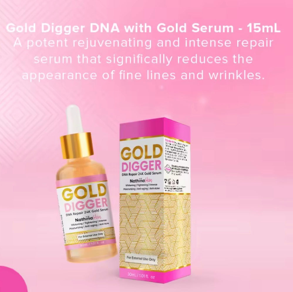 Nathiñia Skin Bright Face Kit |  Glow Getter Set | Gold Digger DNA Gold Serum 30ml | Bright Face Sunblock Gel SPF50 |30g | Glow Getter Sunblocker 10g