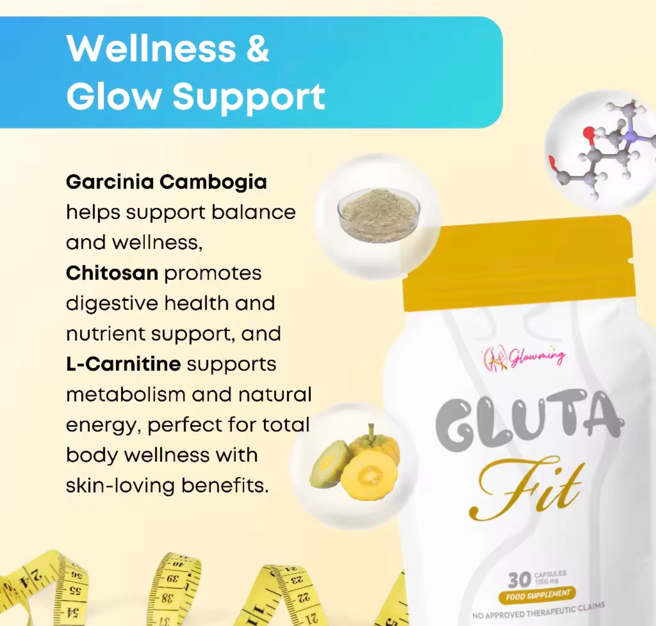 Glowming Gluta Fit Capsules | L Glutathione + Marine Collagen w/ L Carnitine