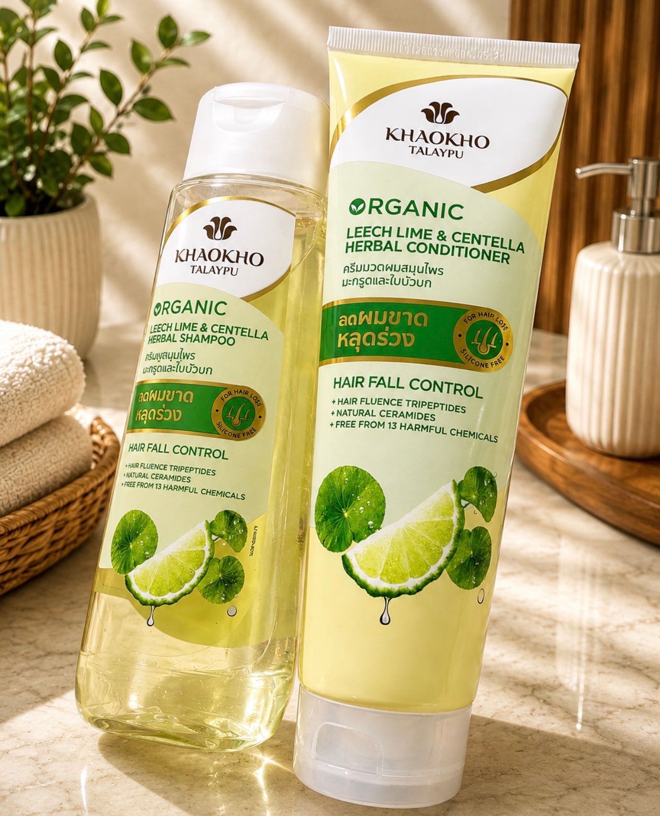 Khaokho Talaypu Organic Leech Lime & Centella Hair Fall Control Shampoo & Conditioner | 280ml | 320ml